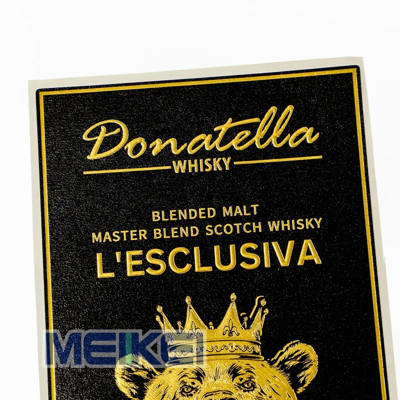 custom.Black Foil Whisky Bottle Label High Quality Texture Paper 3D Metal Wine Whisky Beer Sticker Roll Bottles