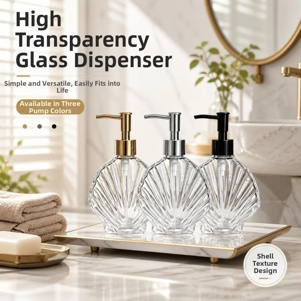 400ml Shell Shaped Soap Dispenser Glass Refillable Liquid Soap Container Reusable Nordic Style Hand Soap Bottle
