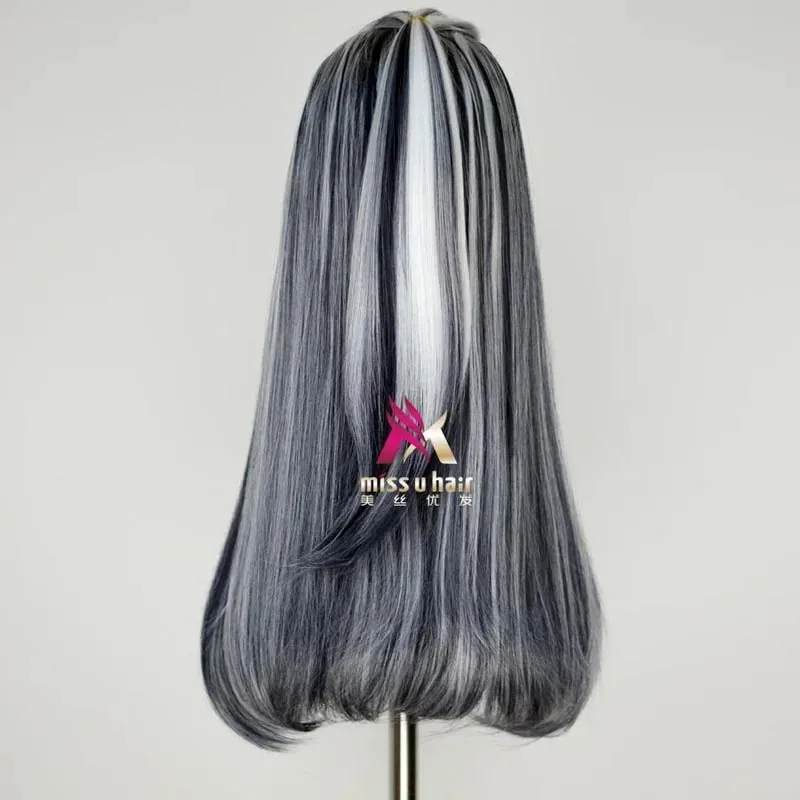 Qq 123New Monster High Frankie pelucas 65 cm negro mezcla blanco fiesta de Halloween Cosplay sintético + gorro de peluca