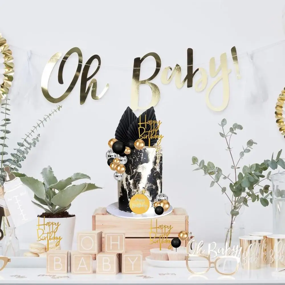 27pcs Gold Black Cake Balls Birthday Cake Toppers Disco Cake Ball for Baby Shower Wedding Baptism Birthday Party Cake Decor