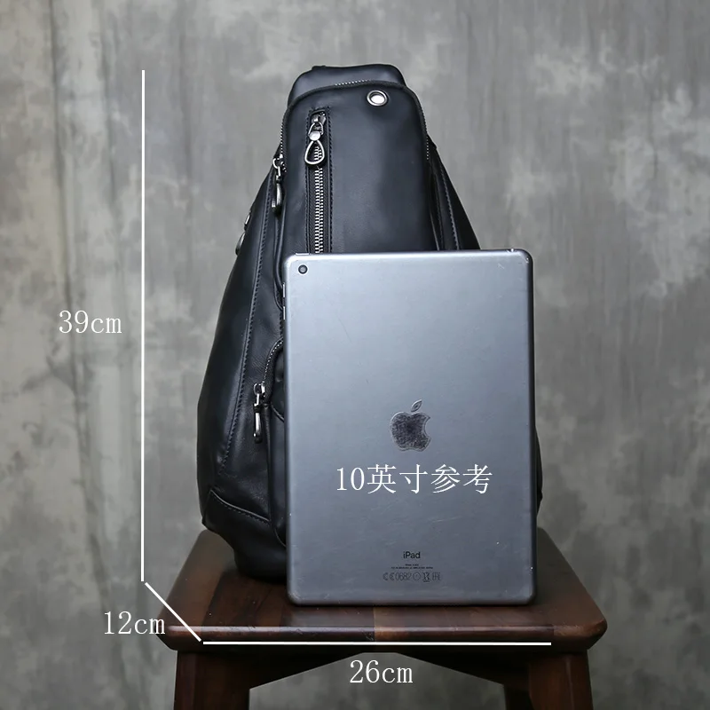 Bolso de pecho de gran capacidad de piel de vaca con capa de cabeza, bandolera de cuero genuino multifuncional, mochila de viaje informal para hombre