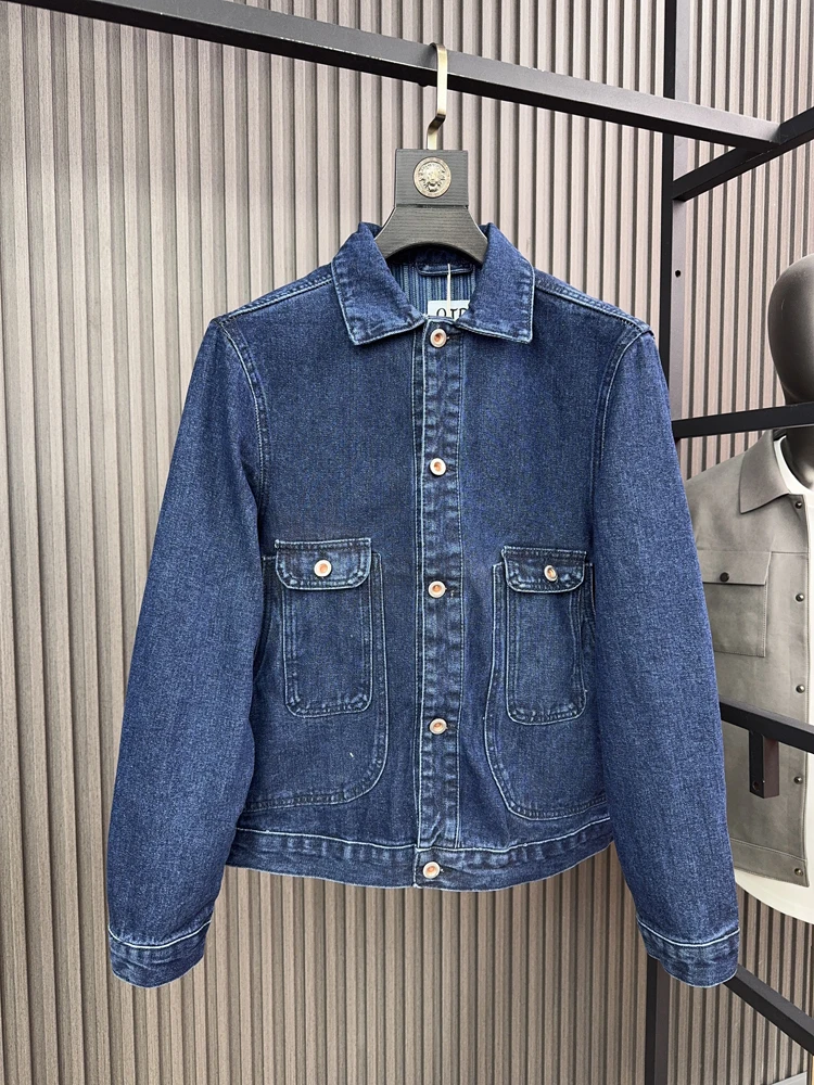 

Classic American Sle Men's Casual Cotton Denim Jaet Comfortable Full Sve Spring Autumn Faion Stand Collar Workwear