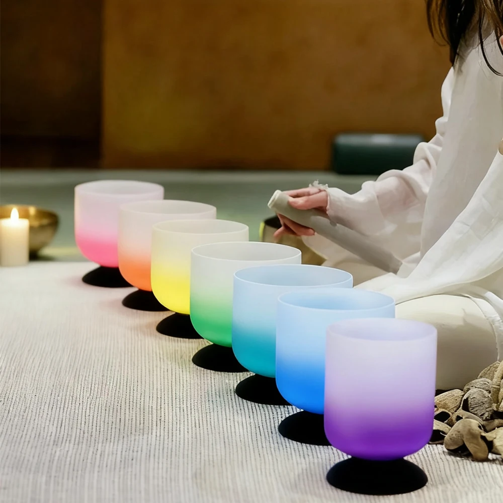 

Hye-eun 8 Inch Half Color Tibetan Bowl Singing Ball Chakra Frosted Quartz Crystal Singing Chakra Bowl with Free Mallet
