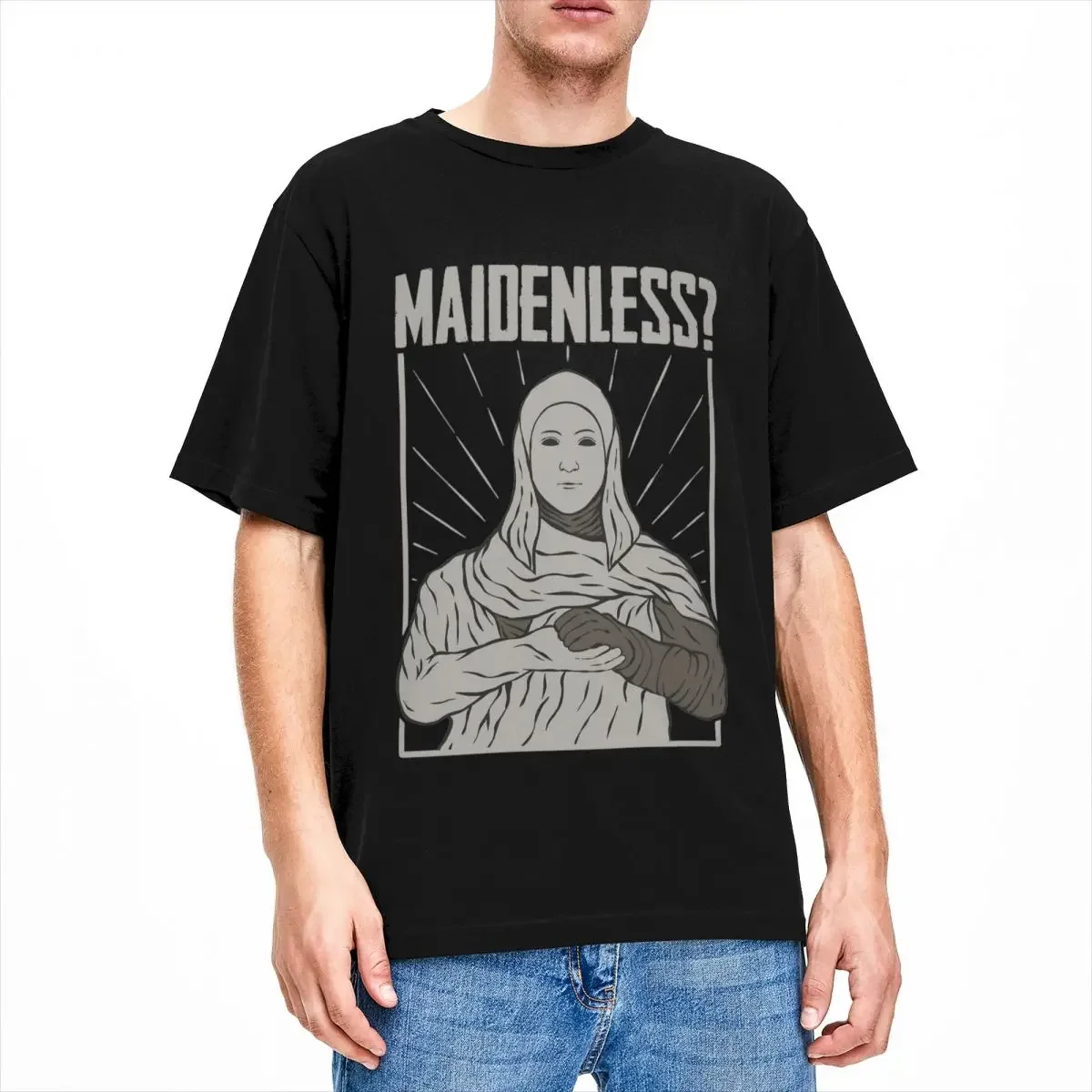 Vintage Maidenless Eldened Ringed T-Shirt for Men Round Neck Pure Cotton T Shirt Funny Short Sleeve Tee Shirt Plus Size Clothes