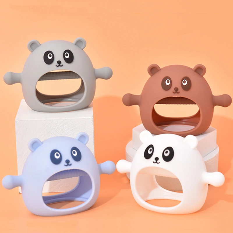 Baby Gloves Teether Silicone Cartoon Anti-eating Hand Molar Stick Massage Gums Bear Kids Anti-biting Toy Infants Chewing Tool