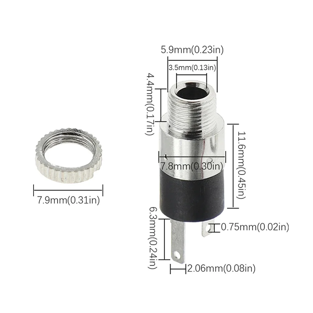 

10PCS PJ-392 3.5mm Stereo Headphone Jack Socket with Nut, silver 3-Pin Vertical Mount