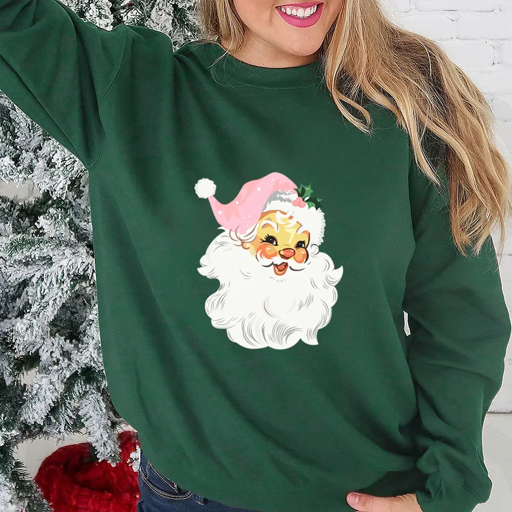 

Carton Printed New Arrival Christmas Sweatshirt 100%Cotton Women Autumn Winter Funny Casual Long Sleeve Top New Year Sweatshirt