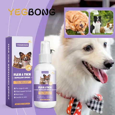YEGBONG 50ml 개와 고양이를 위한 벼룩 진드기 예방 스프레이 천연 에센셜 오일을 사용한 빠른 작용 방수 야외 보호