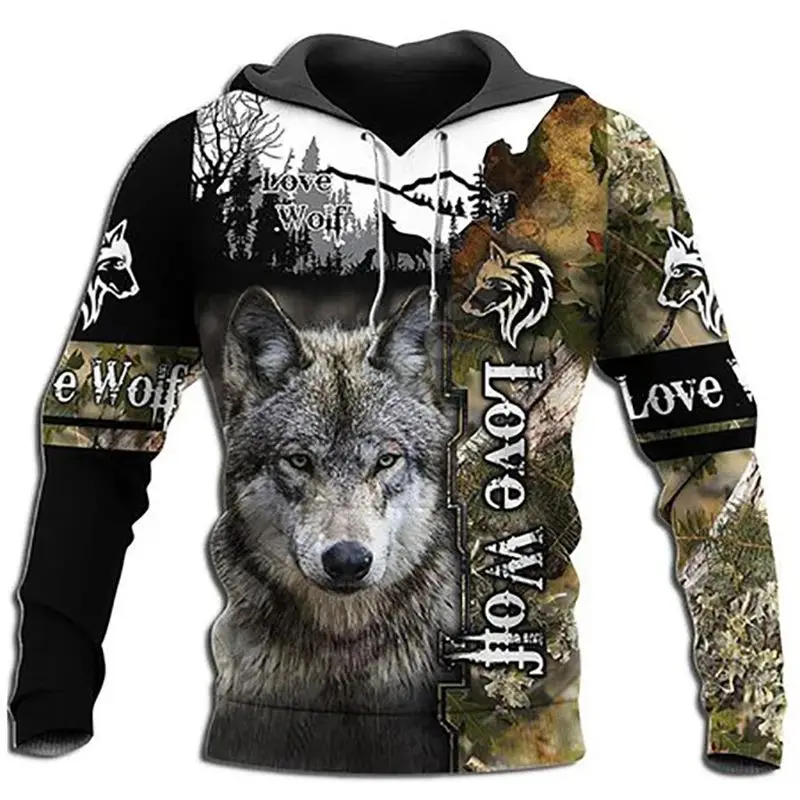 Men's Spring And Autumn Fashion Animal Wolf 3d Printed Loose Breathable Large Size Hoodie Harajuku Retro Comfortable Jumper