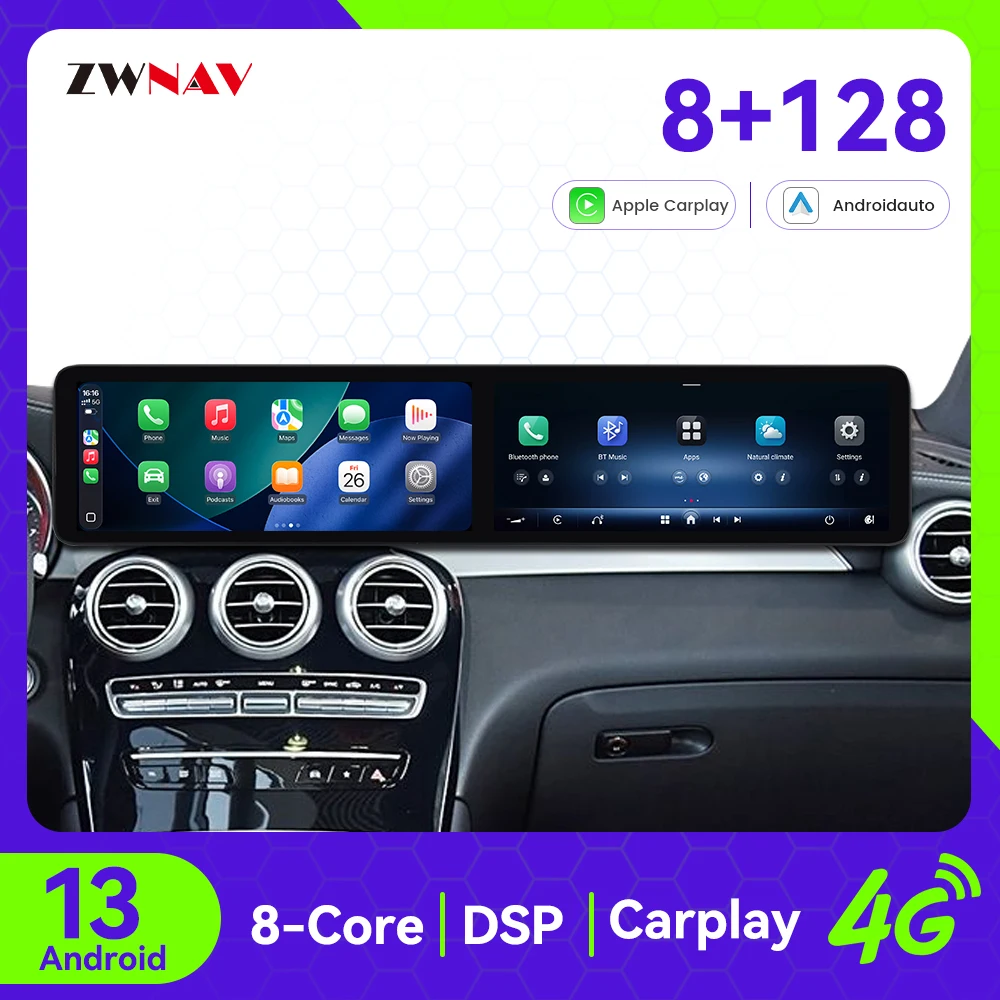 

ZWNAV Android 13 Автомобильный мультимедиа для Mercedes-Benz GLC/C 2019-2020 DSP Звук GPS-навигация CarPlay WIFI 4G