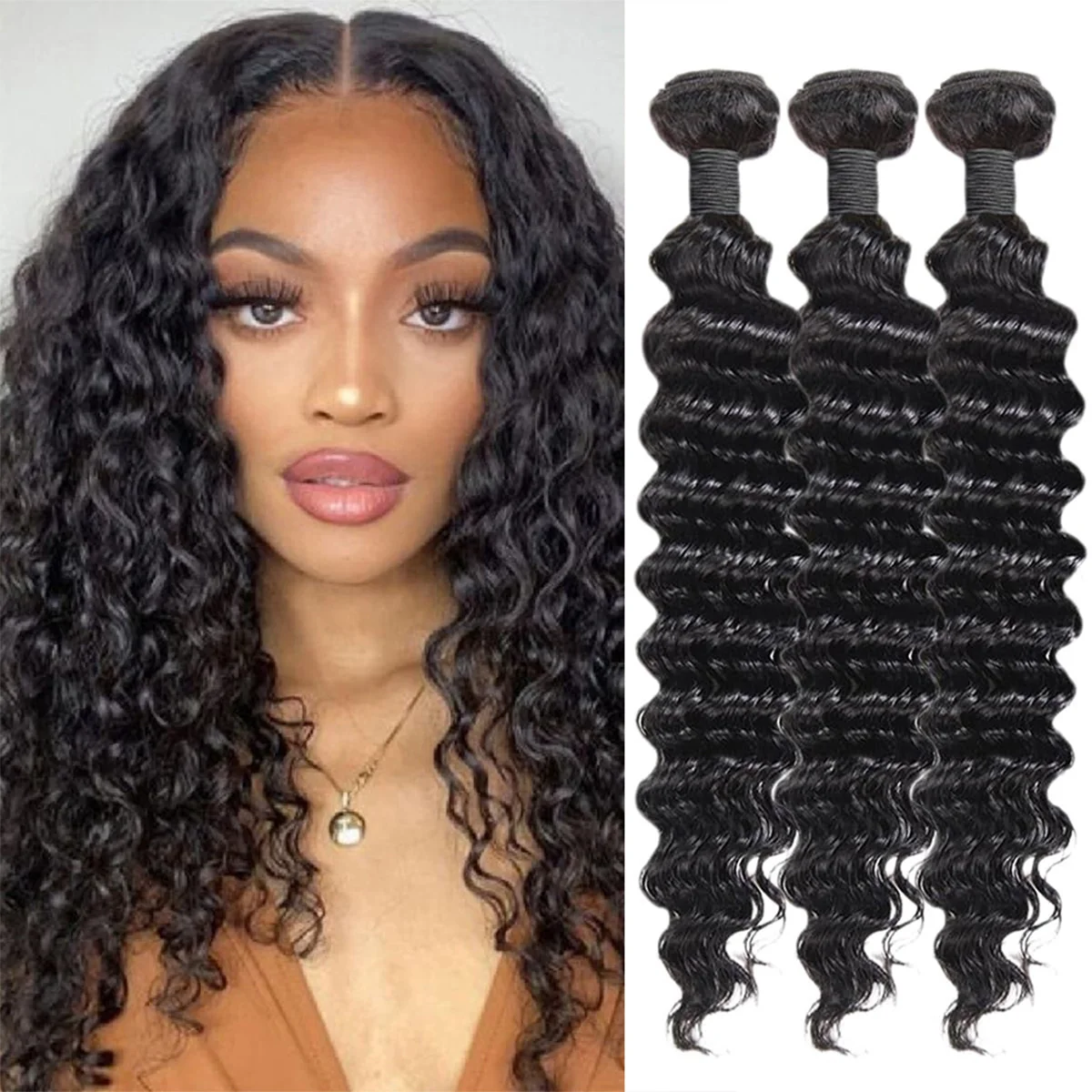 YEORING 12-32 インチディープウェーブ人毛バンドルカーリー生毛バンドル 10A ブラジリアンバンドル 100% 人毛エクステンションナチュラル