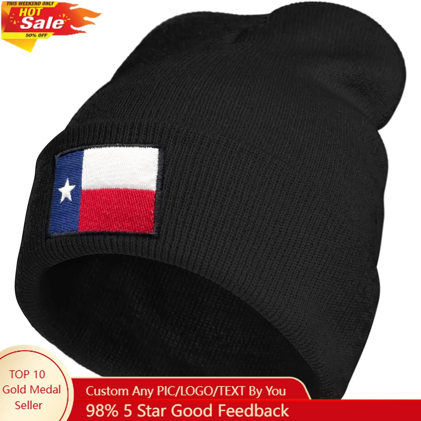 

Texas Flag Texan Pride Beanie Hat for Men Women Winter Warm Beanie Hats Stretch Skull Knit Hat Cap Black