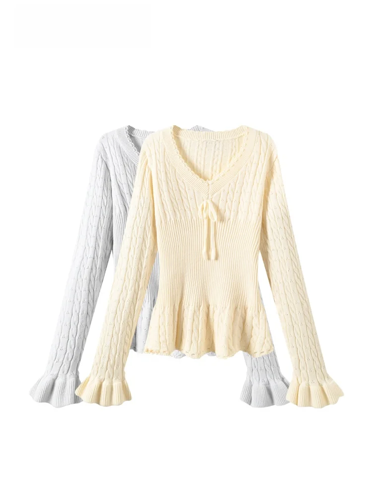 

Faionable V-Ne Long Sve Knitwear Women's plus Size Spring New Sle Slimming Trendy Top for Plump Sister