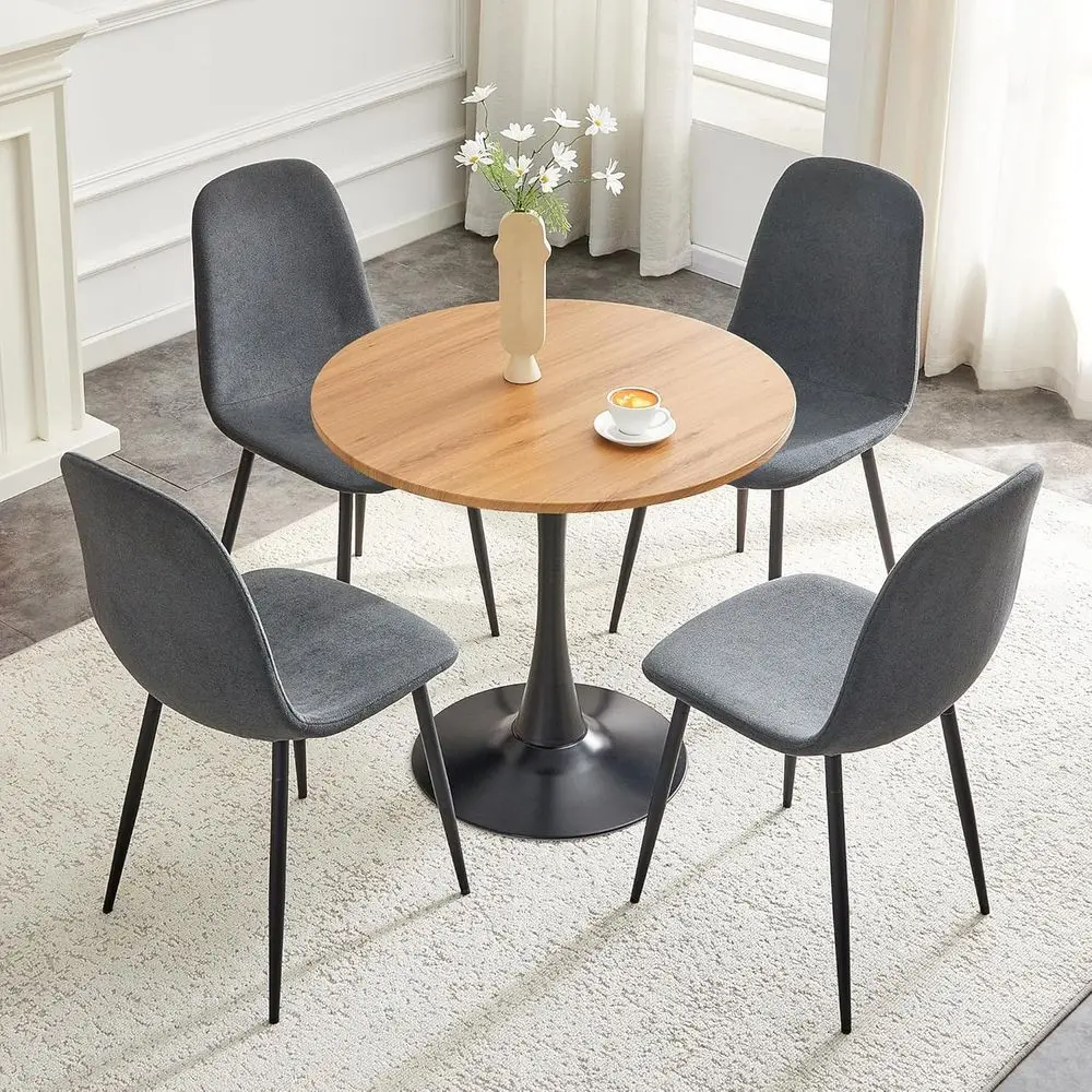 

Круглый обеденный стол диаметром 31,5 дюйма с 4 стульями, идеально подходит для кухни, уголка для завтрака или неформальных обедов.