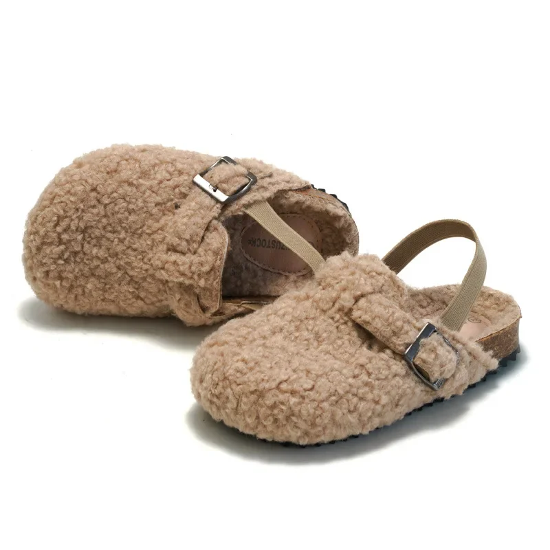 Kinder Fleece Elastische Klompen Baby Jongens Meisjes Pluche Slipper,Winter Warme Zachte Zool Schoenen, Anti-Glad Schoeisel