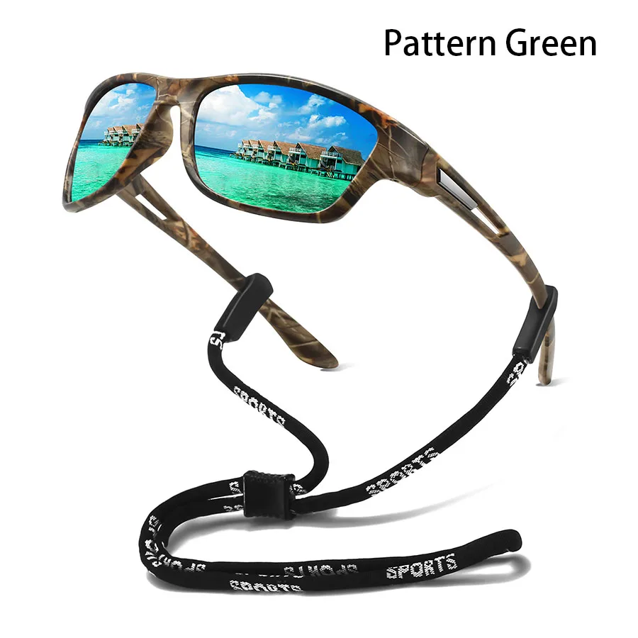 Tarnmuster-Mode-Sonnenbrille für Autofahren, Angeln, Radfahren, Sport, Herren und Damen, Laufen, Bergsteigen, Sport-Sonnenbrille mit Kette – Detail 7