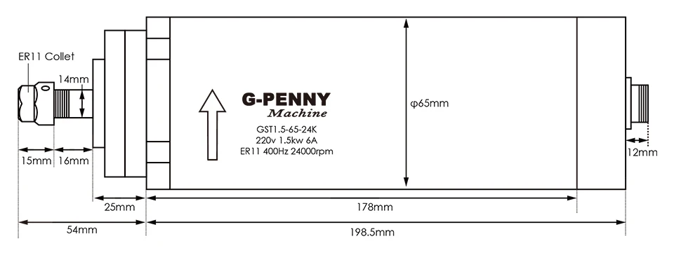 G-Penny 220V 1,5kW ER11 65mm luftgekühlte Spindel-Kits und H100 Inverter und 65m Halterung für CNC-Fräsmaschine – Detail 3