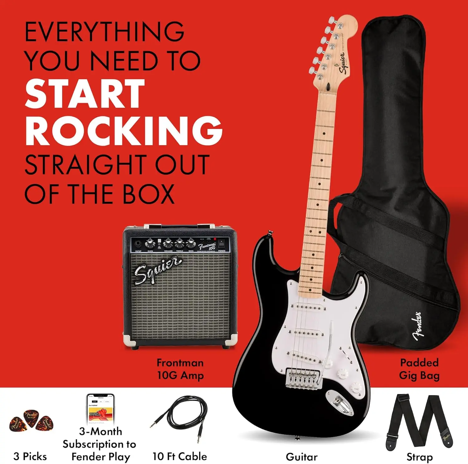 Electric Guitar Kit, with 2-Year Warranty, Sonic , Maple Fingerboard, Black, Poplar Body, Maple Neck, with Padded Guitar