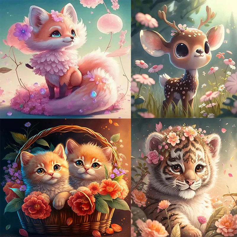 

Diamond Sticker Painting Cute Cat And Tiger DIY Diamond Embroidery Animal Rhinestone Cross Embroidery Set Home Decoration Gift