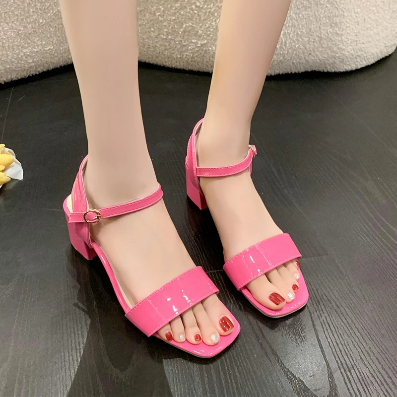 Shoes for Women 2023 Modern Sandals Casual Open Toe Buckle Strap Sandalias Sexy Shallow Square Heel Fashion Ladies Party Shoes