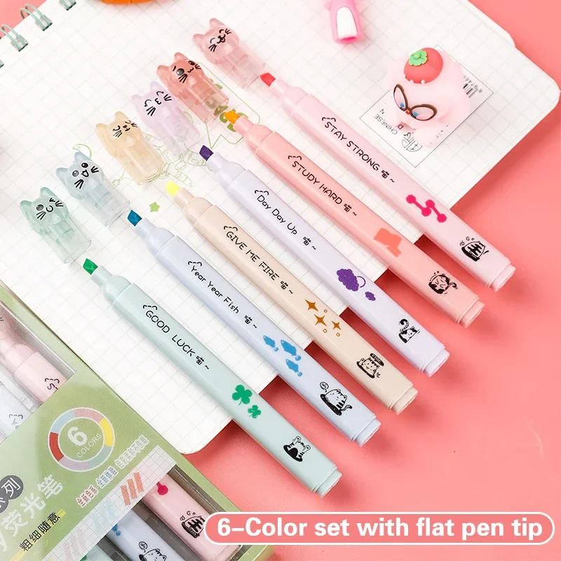 6 pcs/pack Kawaii Cat Claw Pastel Color Highlighters Drawing Art Markers Fluorescent Pen Gift Stationery Cute School Supplies