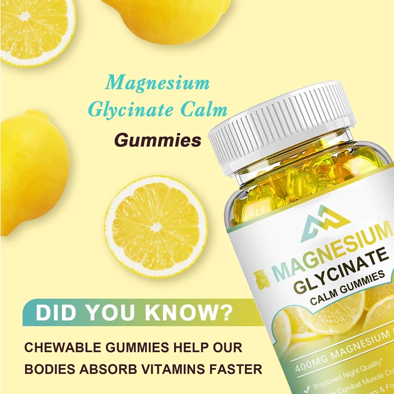 Magnesium glycine-60 lemon gummies,magnesium malate, vitamin D,B6, and coenzyme Q10, used in adults tosoothe emotions and sleep