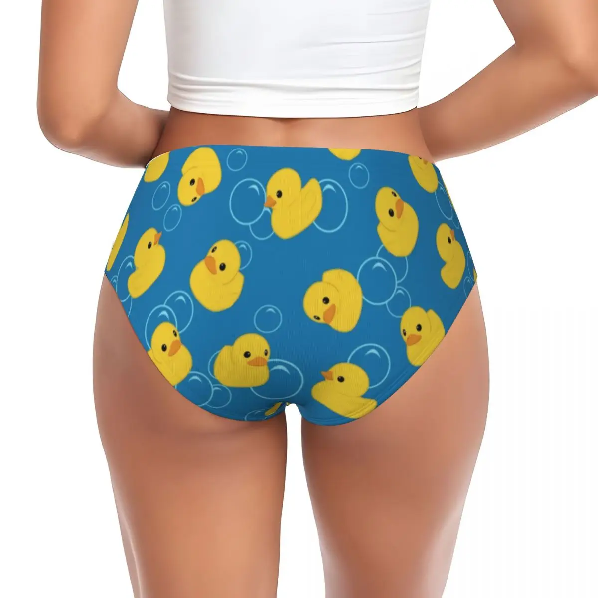 Custom Cute Yellow Bath Rubber Ducky Pattern Brief Panties Women Breathable Stretch Underwear