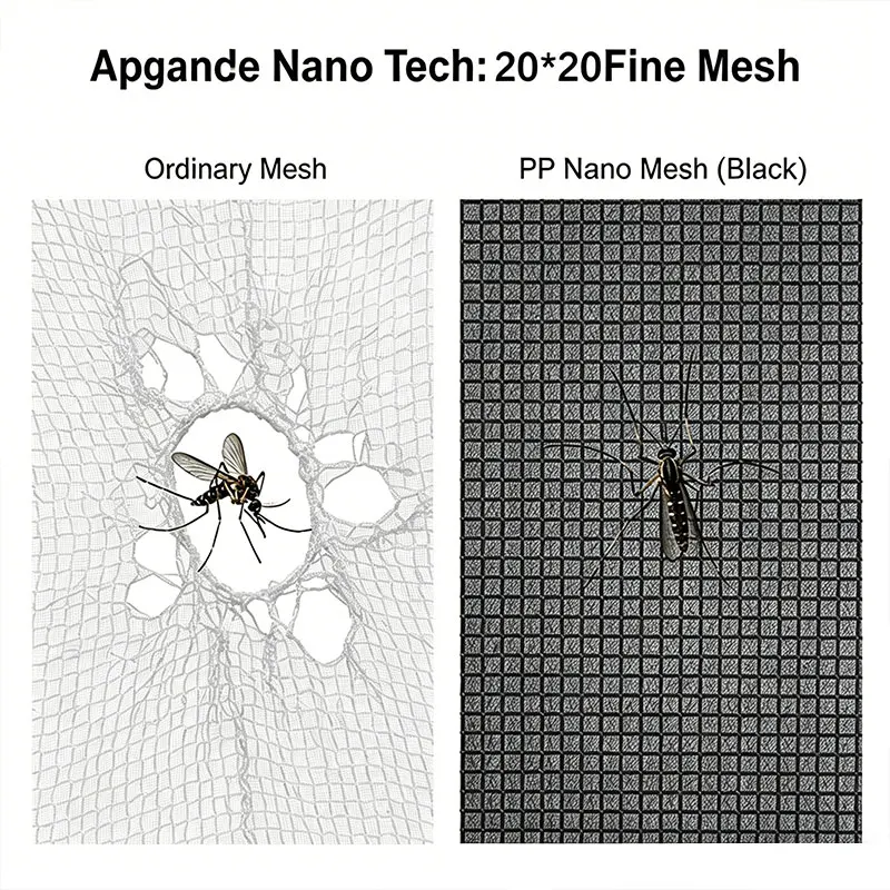 Black PP Nano Mosquito Mesh, Self-Adhesive Window Screen, Punch-Free Insect Net, Washable Breathable Gauze for Home