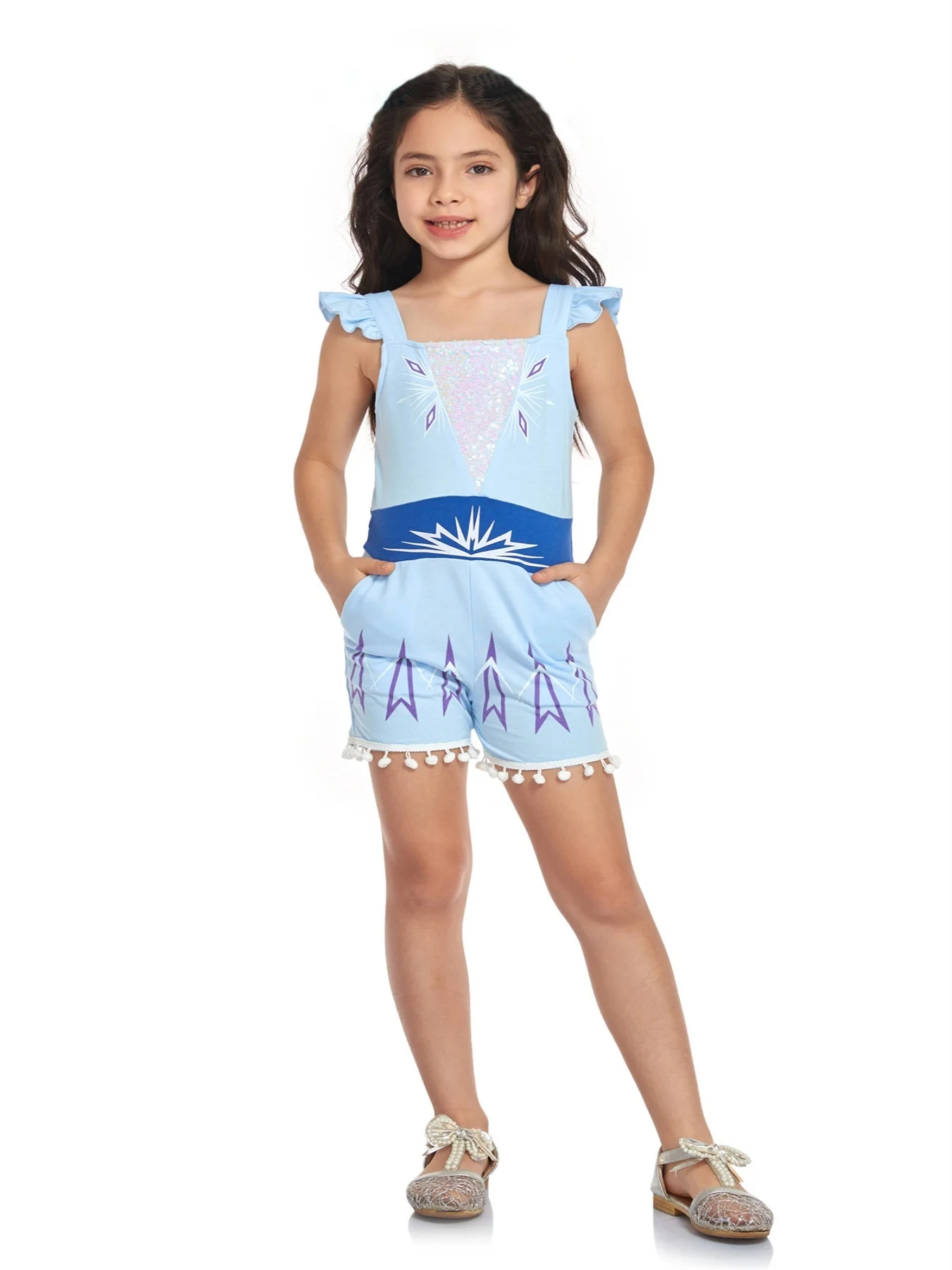 2-14Y  Softest Girl Princess Romper With Pockets Holiday Trip and Everyday Wear Kid Cute Jumpsuit Dress Up Costume Jumpsuits