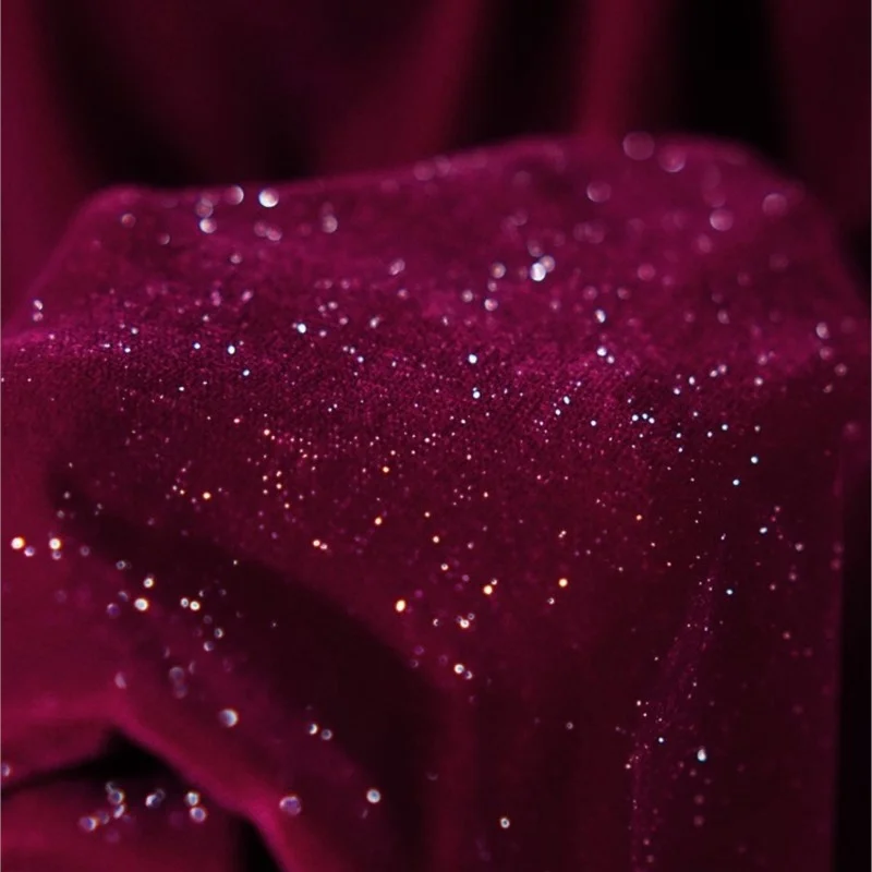 Purplish Red Bright Silk Starry Velvet Fabric Breathable Elegant Non-Elastic Woven Flash