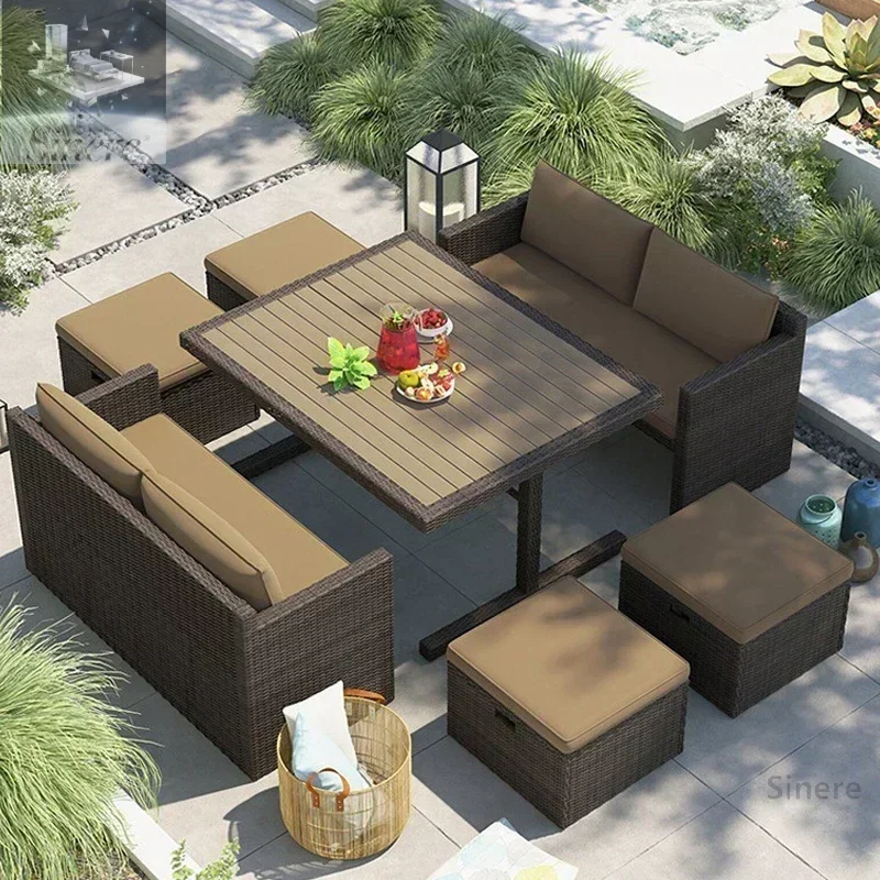 

modern Outdoor patio table and chair sofa terrace PE rattan woven chair leisure waterproof sun protection Garden Furniture Sets