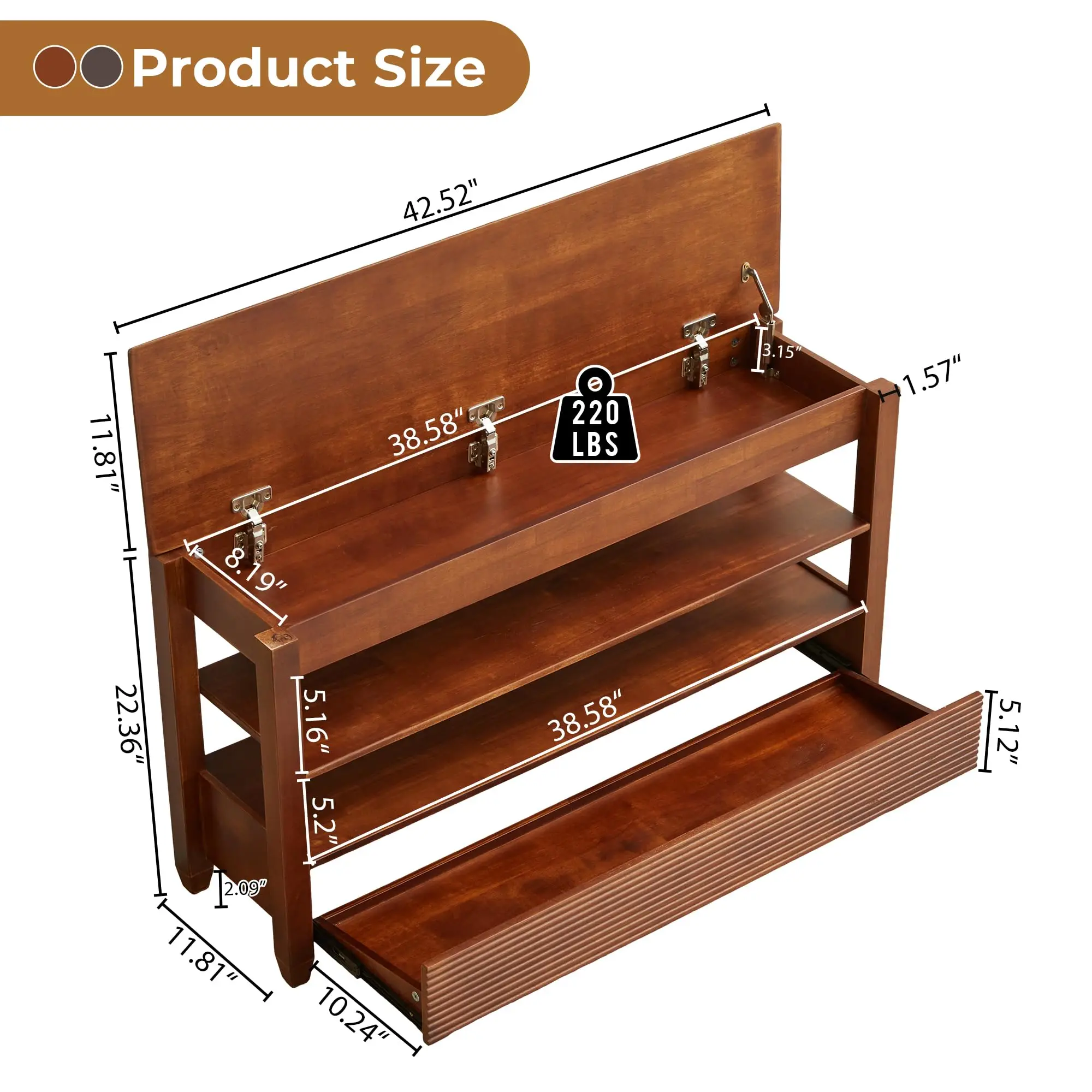 Solid Wood Shoe Bench, 42.5