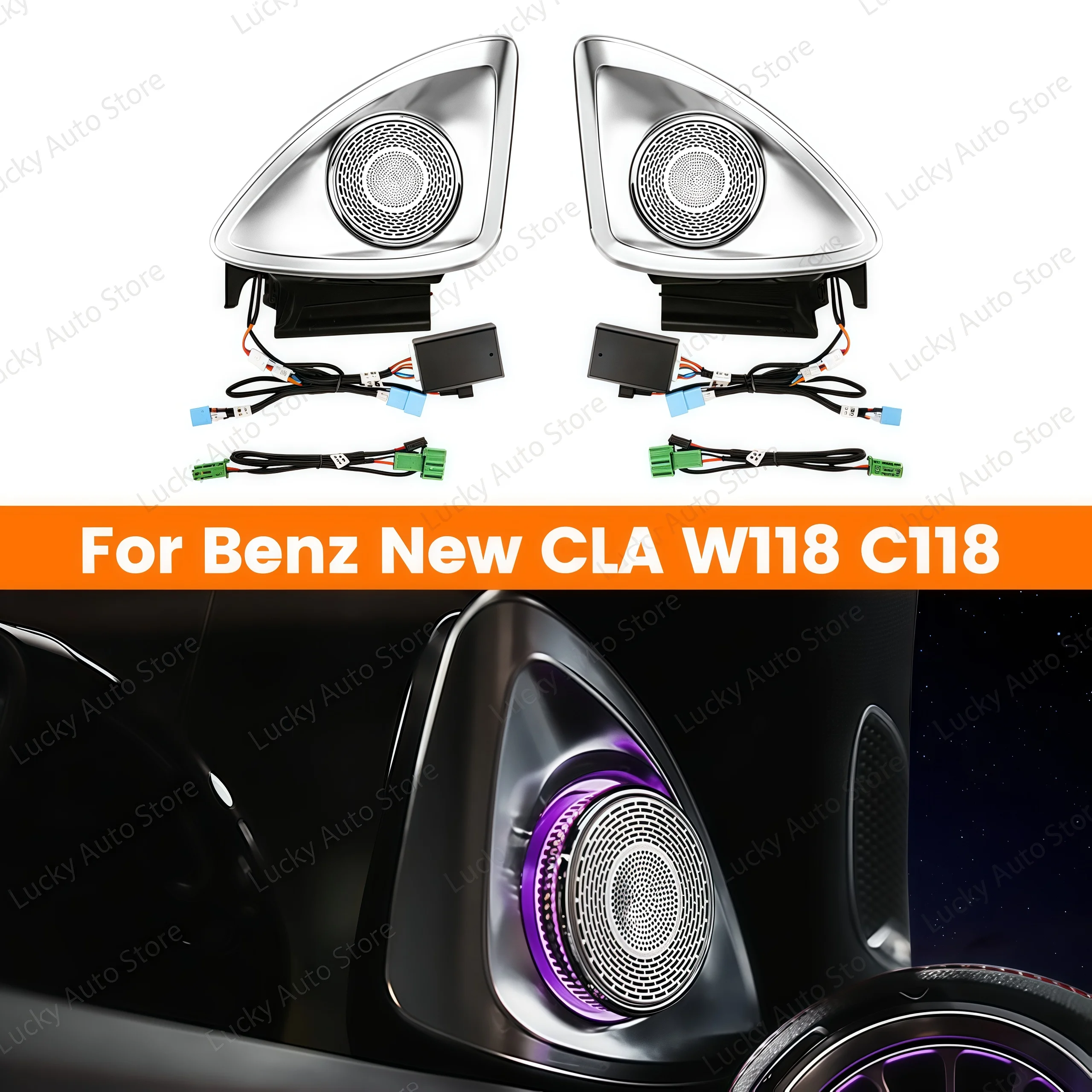 LED Speaker 64 color 4D Rotating Ambient Light For CLA W118 A-Class Car 4D Horn Lnterior A-Pillar Tweeter Lamp Refit