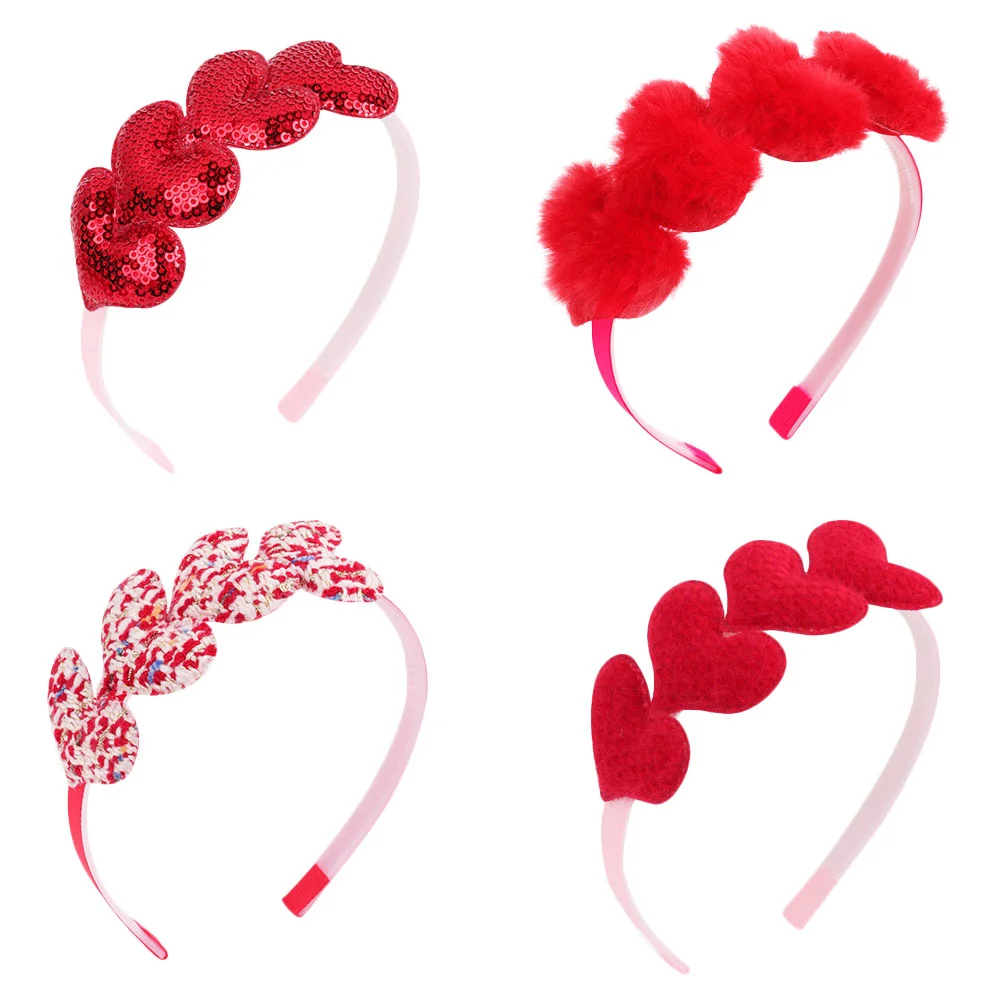 

4 PCS Valentine's Day Headband Heart-shaped Headbands Decorate Loving-heart Splicing Sponge Fun Party Hair Hoops Girl Child