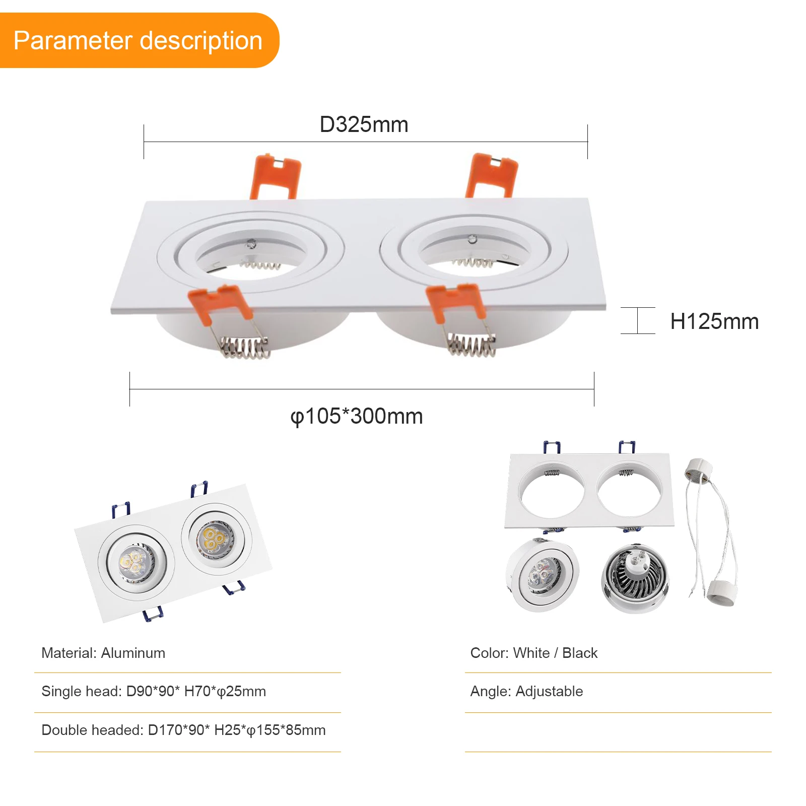 Recessed Square LED Bulb Socket Base GU10 MR16 Fitting Fixture Frame Spot Light Bracket for Home Illumination