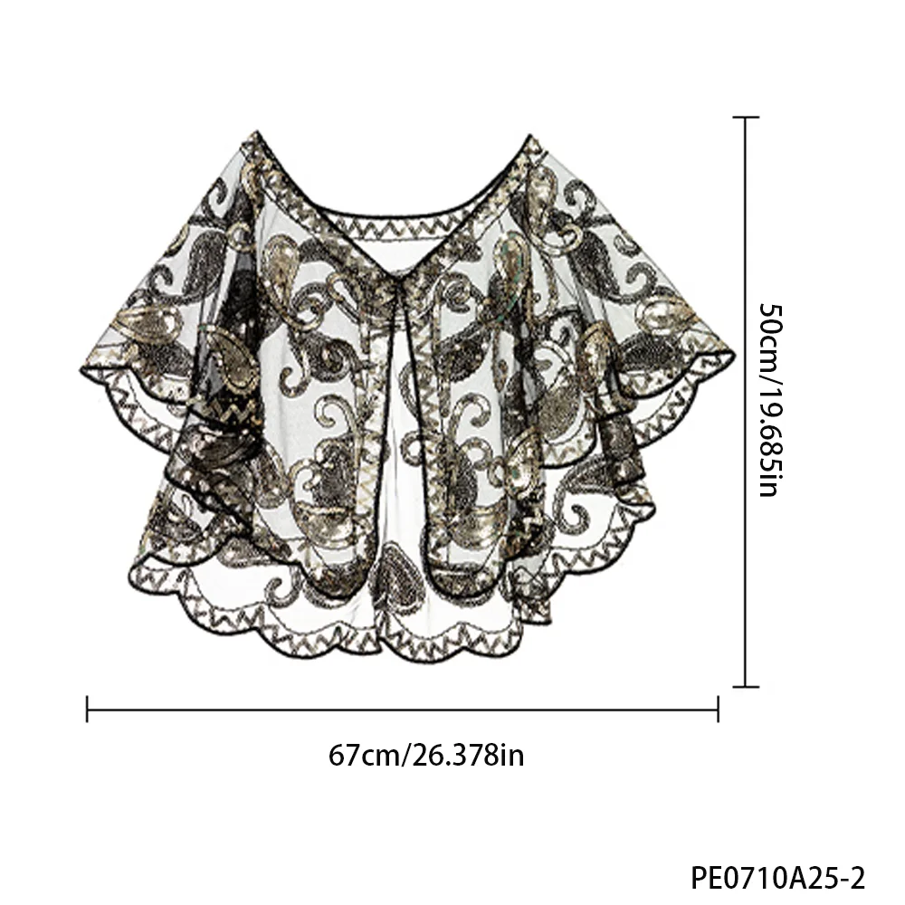 PESENAR Scialle in pizzo con paillettes dorate stile anni '20 per costume da flapper e accessorio Gatsby vintage