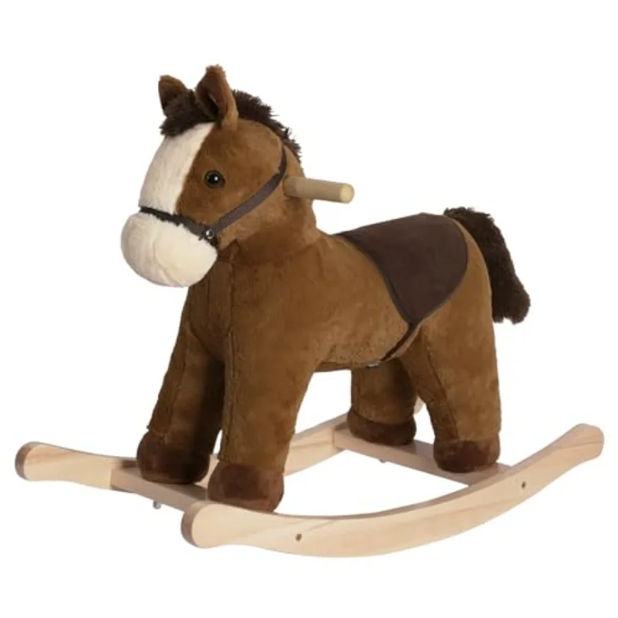 

Rocking Horse, Dark Brown Horse Rocker for Toddlers 18M+, Plush Ride on Horse Toy with Realistic Sound,Soft Stuffed Filling