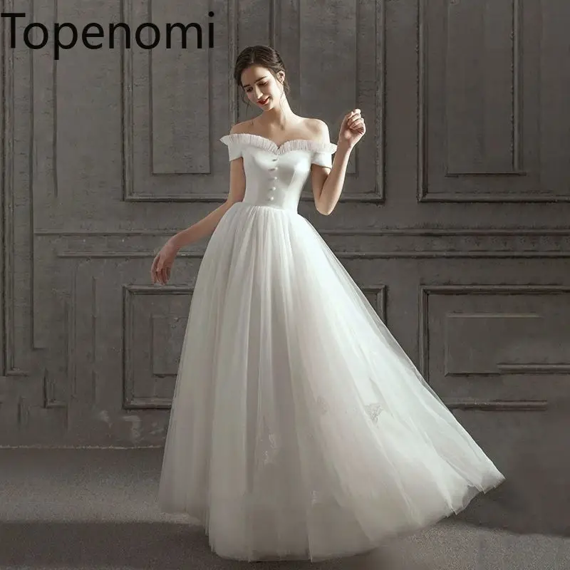 

Topenomi Simple Light Wedding Dresses Women 2024 New One Shoulder Lace Up Waist Bidal Dress French Elegant Outgoing Vestidos