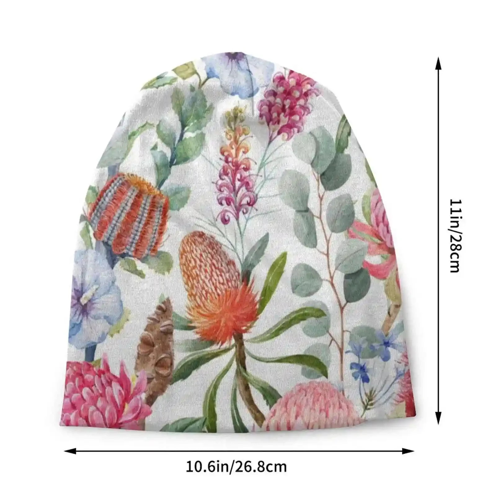 Beautiful Seamless Pattern With Hand Drawn Watercolor Protea Banksia And Other Australian Flowers Knitted Hat Warm Beanie