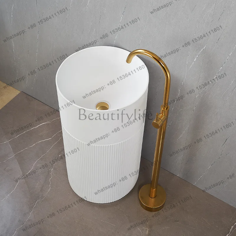 Simple Art Black Integrated Floor Washing Basin B & B Hotel Engineering Artificial Stone Pillar Basin
