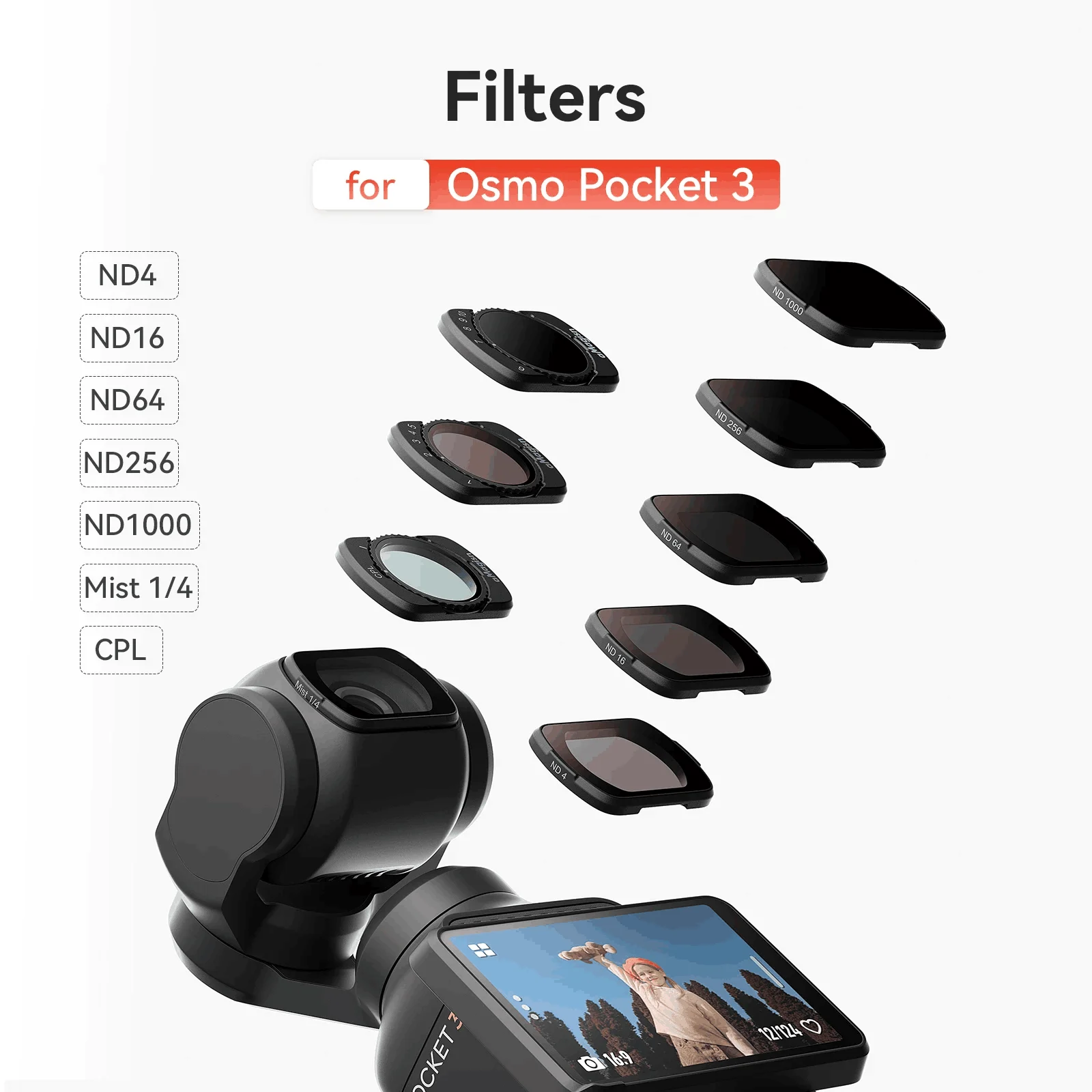 Magnetfilter für Pocket 3 Black Mist Filter ND1000 Einstellbarer CPL ND 2-32/64-1000 für DJI Pocket 3 Gimbal-Zubehör