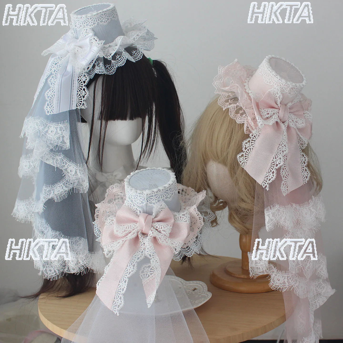 

2025 Sweet Elegant Lolita Winter New Lace Bow Veil Top Hat Hair Clips Christmas Handmade Small Hair Accessories Headwear Women