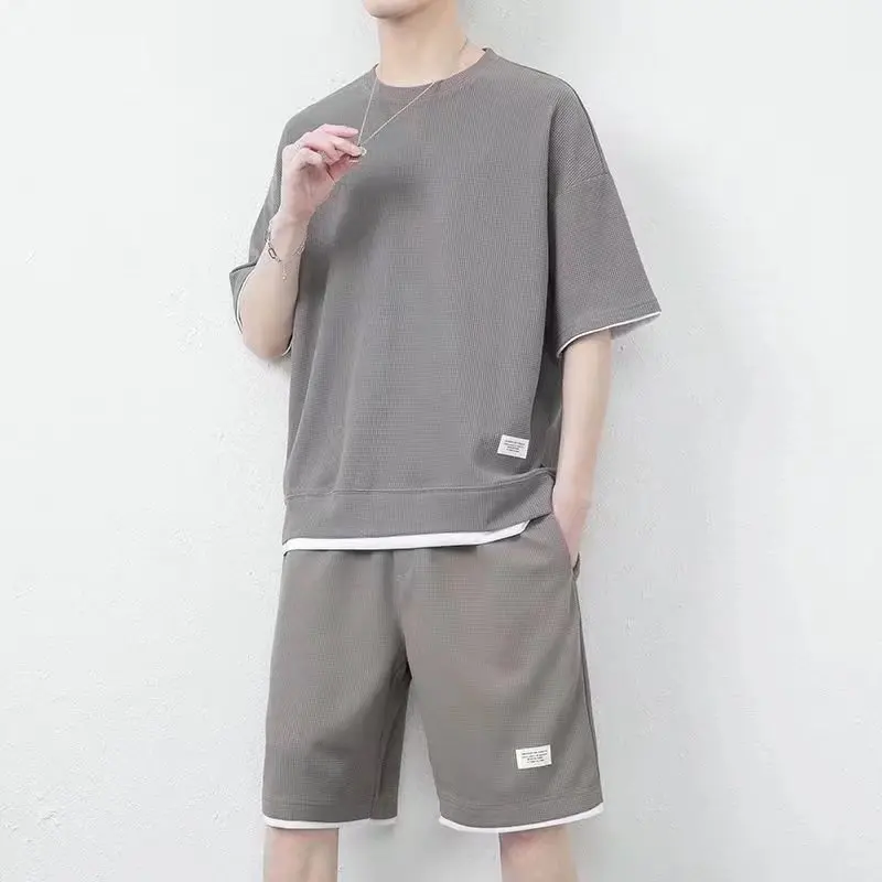 Conjunto de Cseta de Manga Curta e orts de Secagem Rápida em Seda Gelada para Homens, Roupas Esportivas de Verão, Estilo...