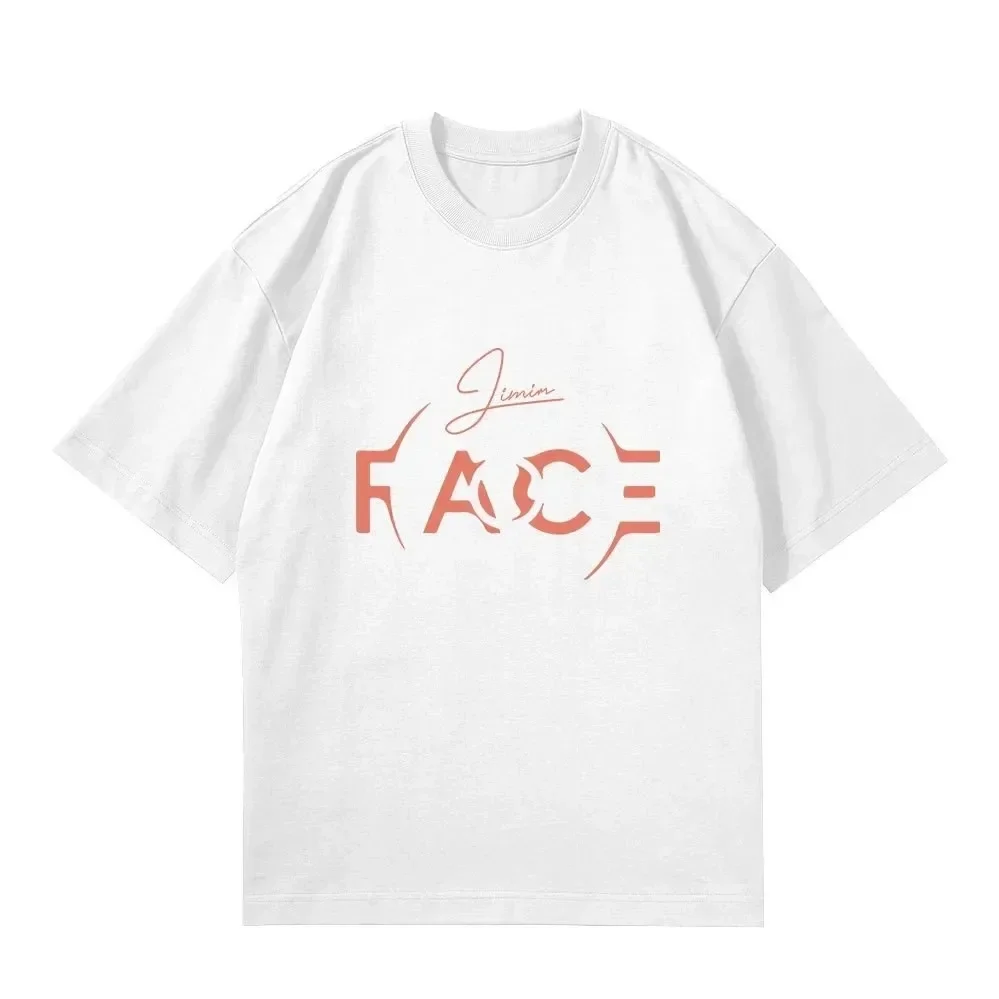 Kpop Jimin Album Solo Same Signed Text Model Print T-shirt Face Concert Same O-neck Cotton Shirt Y2K Oversize Hip Hop Top Tee