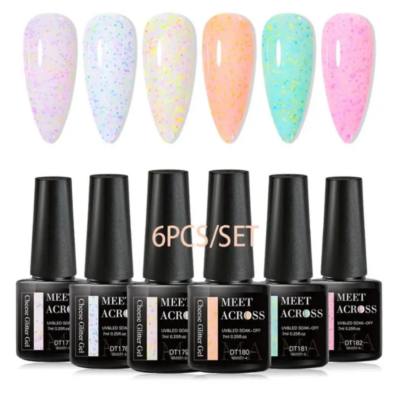 

MEET ACROSS 6Pcs/Set Cheese Gel Nail Polish Set Kit Spring Summer 6 Colors Macaron UV Led Gel Nail Art Semi-permanent Varnish