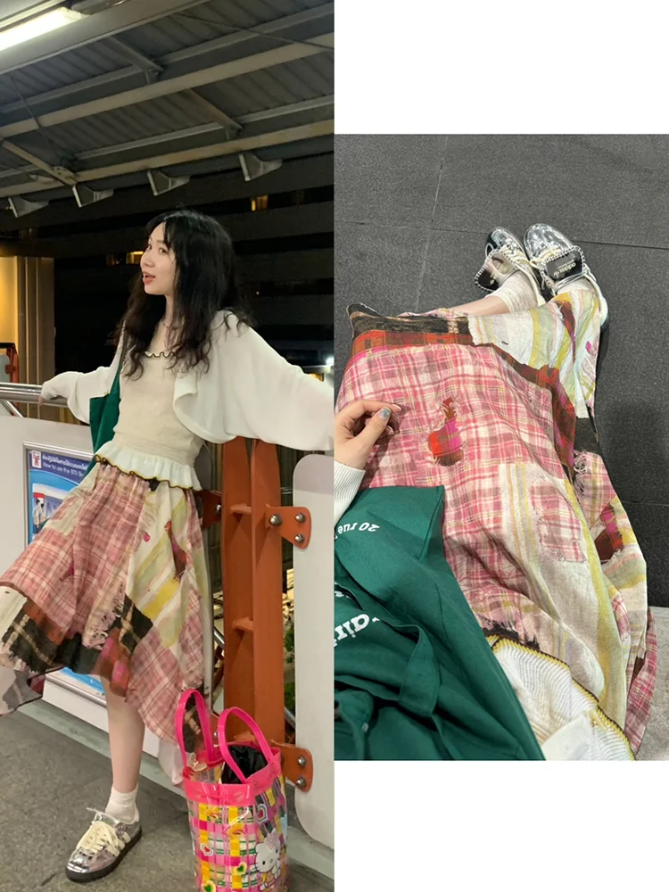 

Street Art Girl Skater Skirt Asymmetrical Plaid Skirt Casual Sle Girls' Skirts Spring Summer Faion Trend
