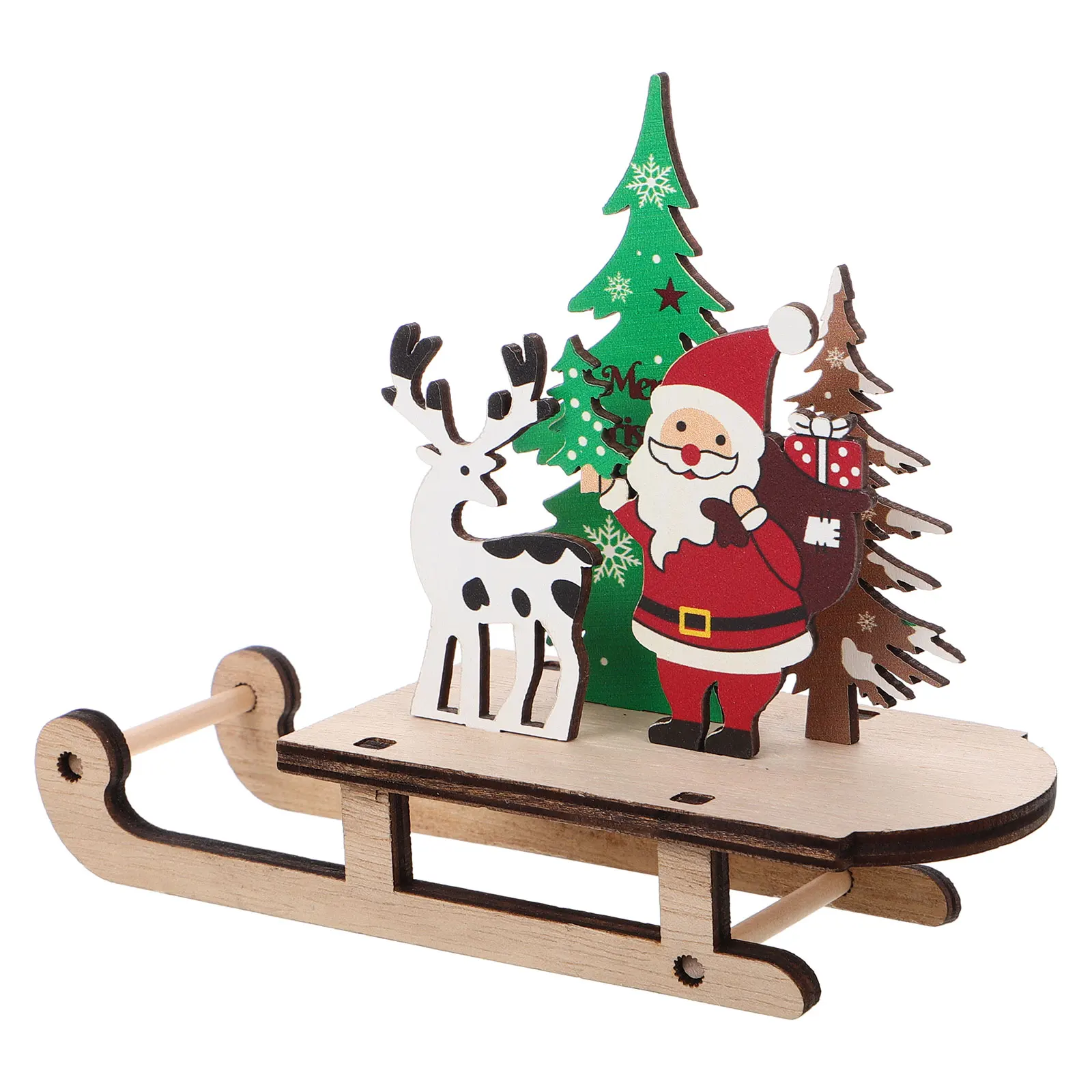 

Handcrafted Wooden Christmas Sleigh Statue Elk Snow Desktop Holiday Party Decor Mini Sled Xmas Stocking Stuffer Tree Hanging
