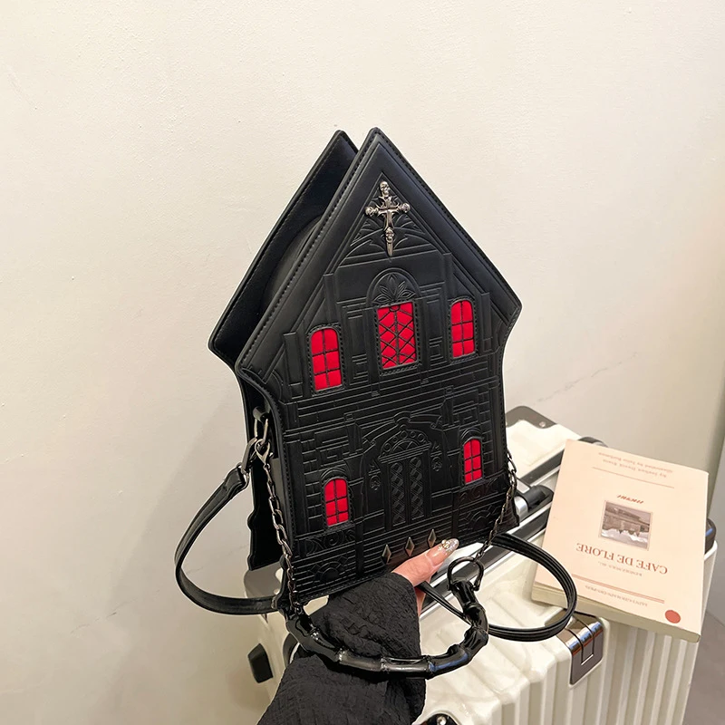 Готическая сумка через плечо с замком, 3D сумка-мессенджер в форме дома, креативный дизайн, сумка для Хэллоуина, модная уникальная женская сумка с принтом