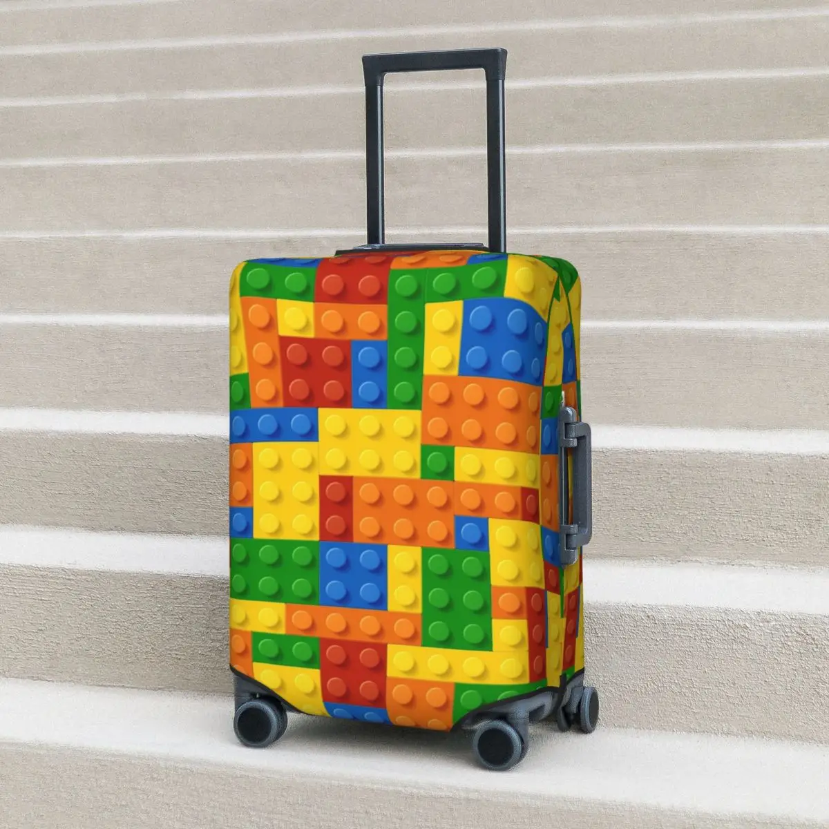 

Building Blocks Printed Suitcase Cover Vacation Construction Brick Strectch Luggage Case Cruise Trip Protection