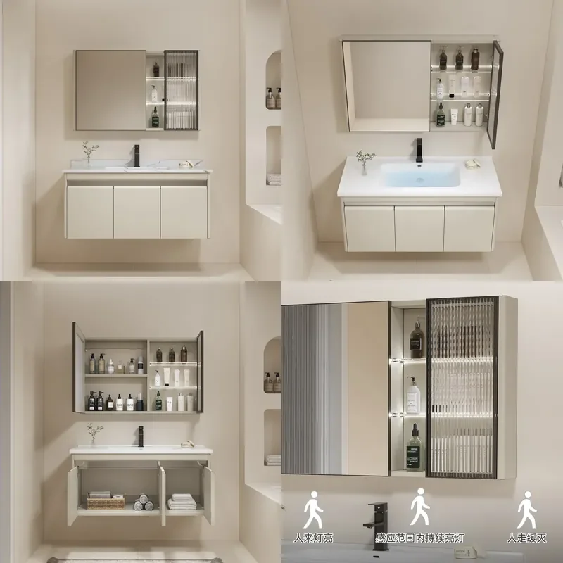 304 Stainless Steel Bathroom Vanity with Ceramic Sink and Mirror Cabinet Wall Mounted Washbasin Unit for Toilet